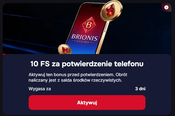 Brionis Casino bonus 10 darmowych spinów