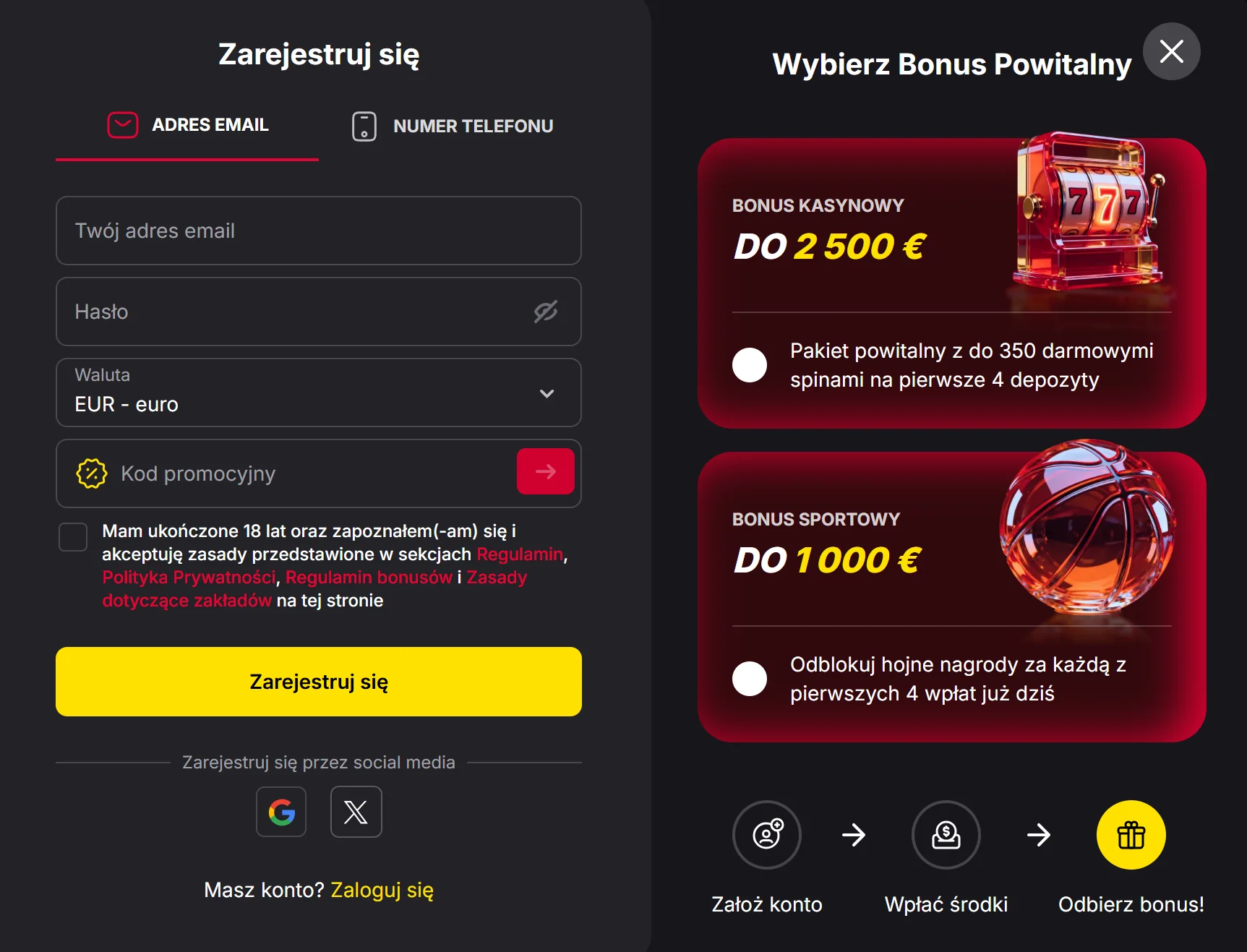 Jak otrzymać bonus bez depozytu VulkanSpiele Casino? Krok 2