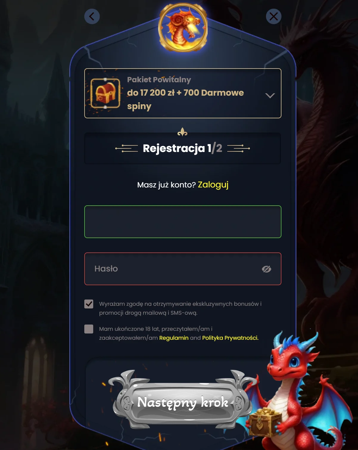 DragonSlots Casino rejestracja krok 3