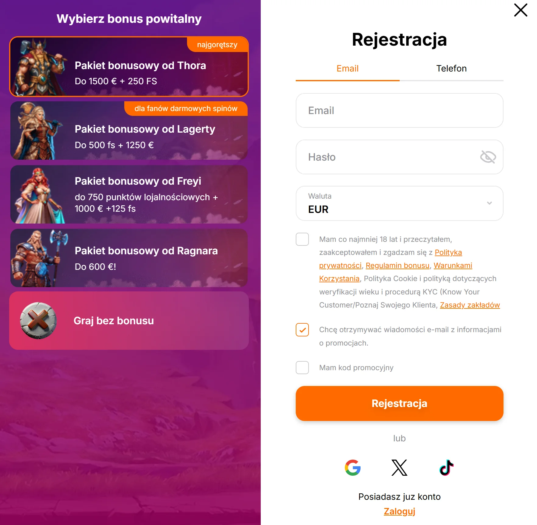 HitnSpin Rejestracja krok 2