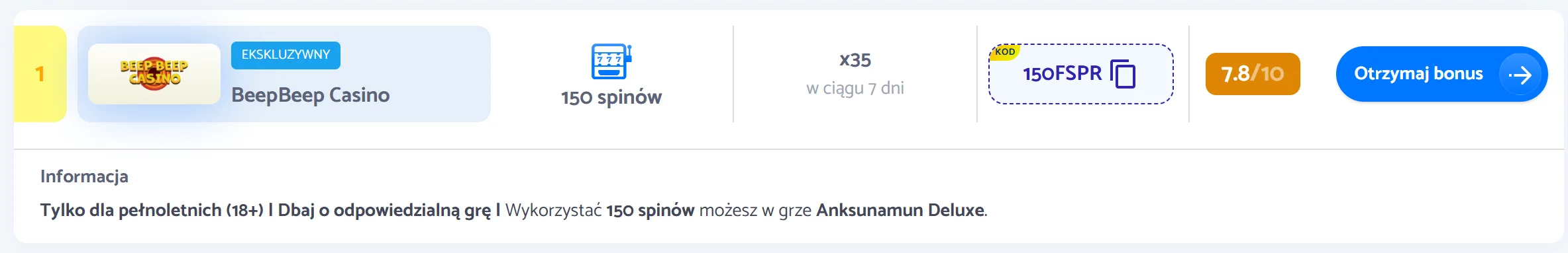 Jak otrzymać bonus bez depozytu Beep Beep Casino? Krok 1