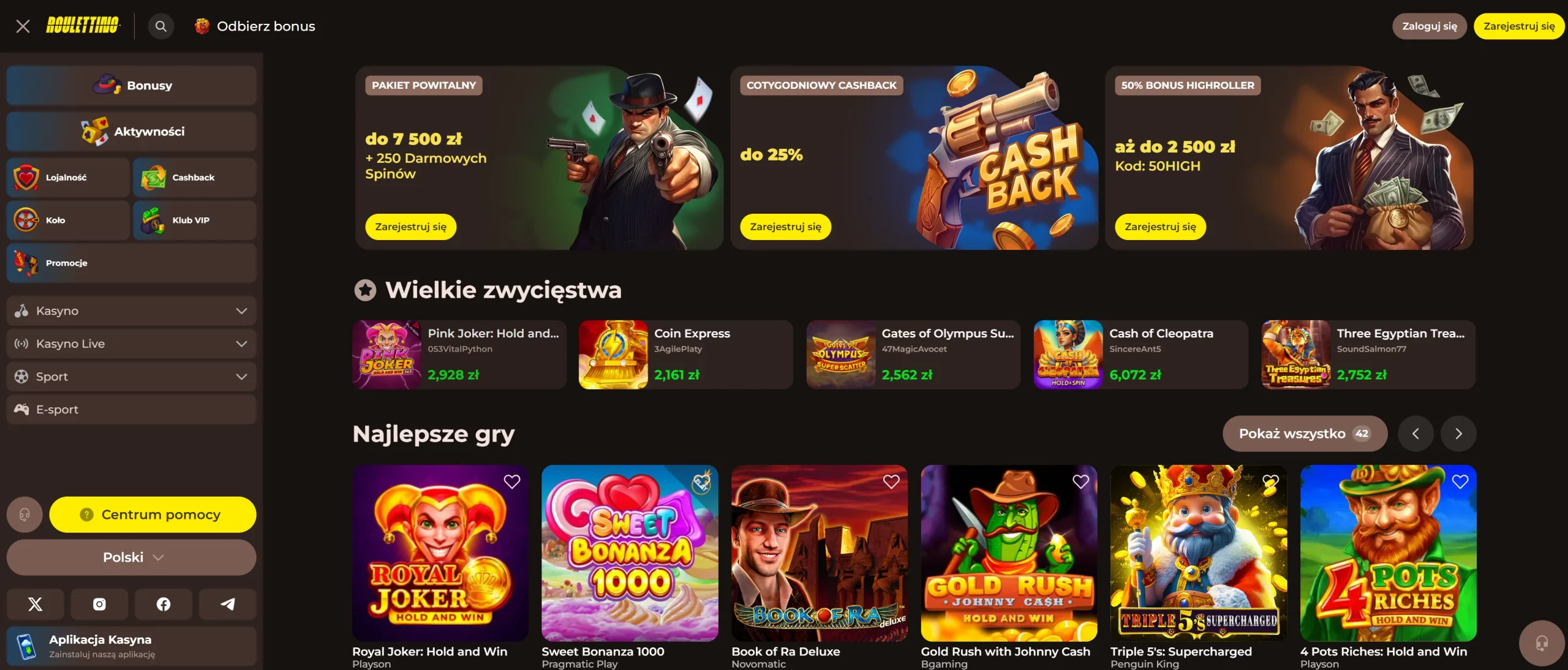 Roulettino Bonus bez depozytu