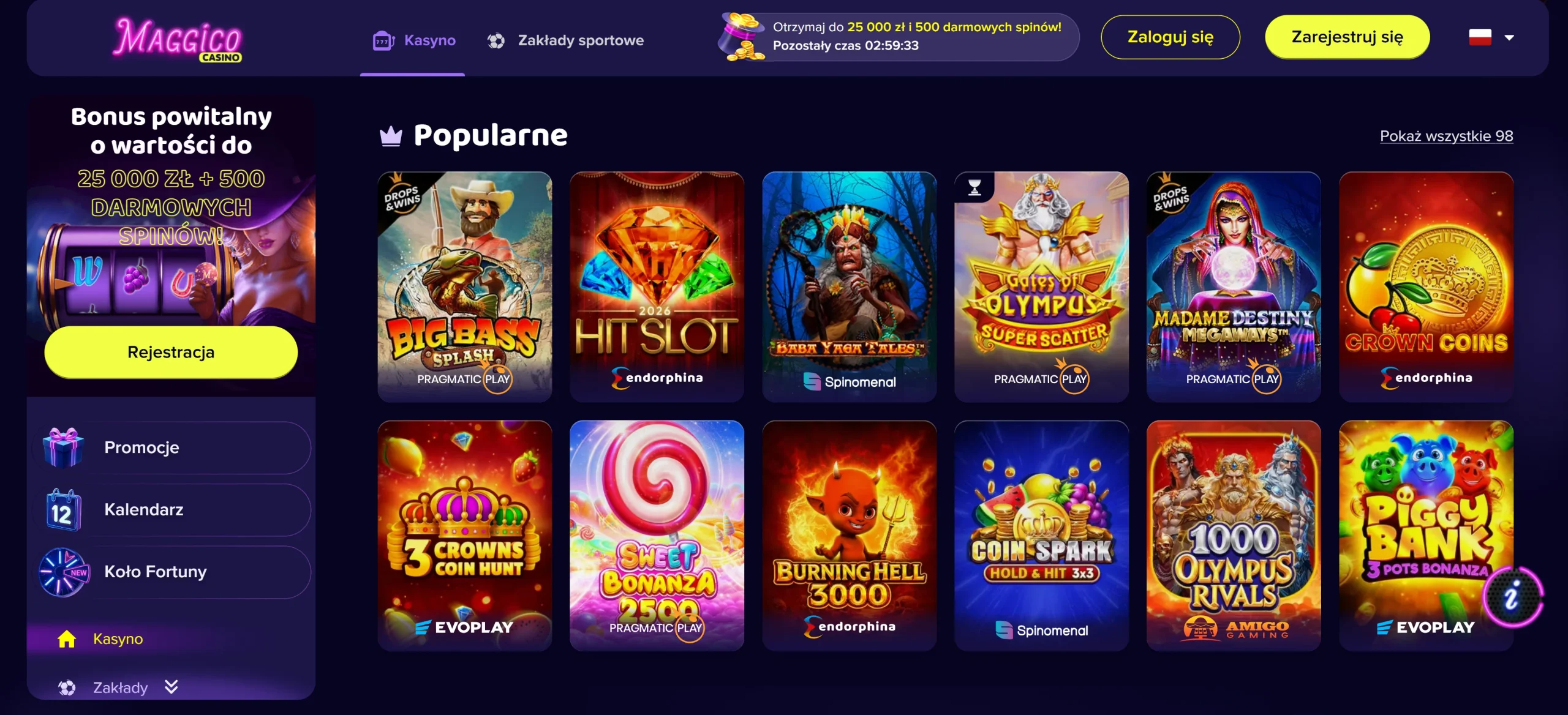 Maggico Casino main page