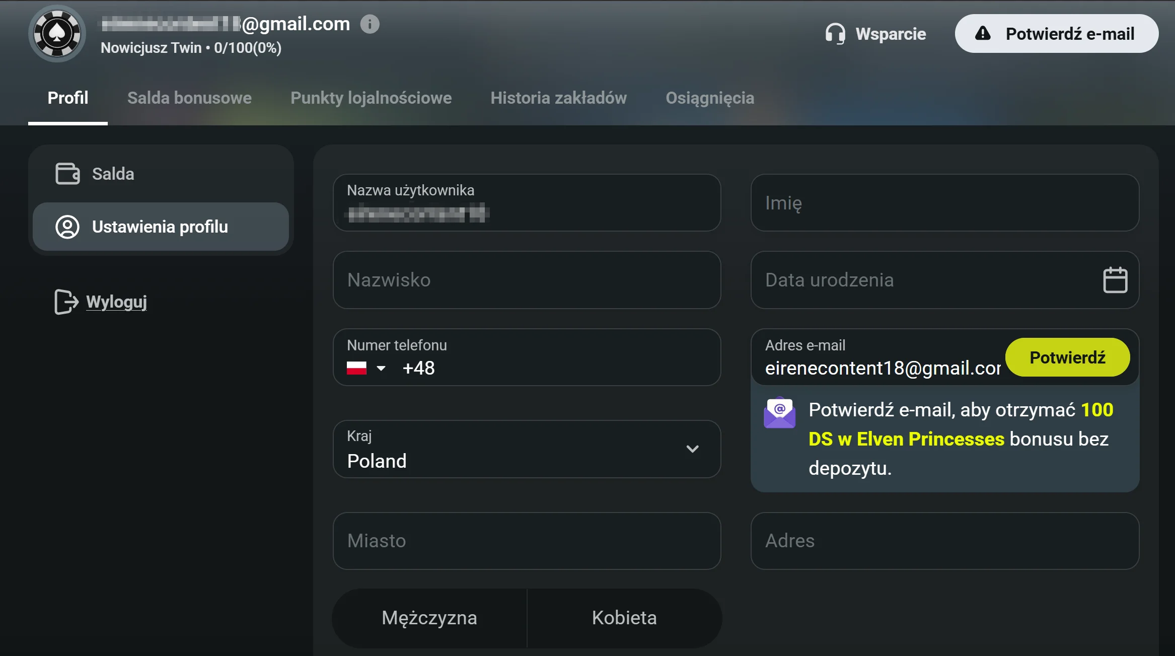 Jak otrzymać bonus bez depozytu Twindor Casino? Krok 3