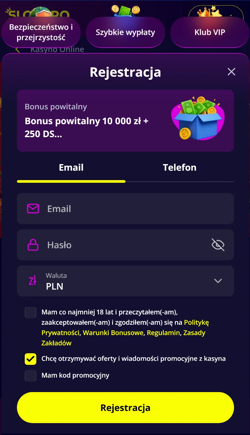 Jak odebrać bonus 100 złotych bez depozytu? Krok 1