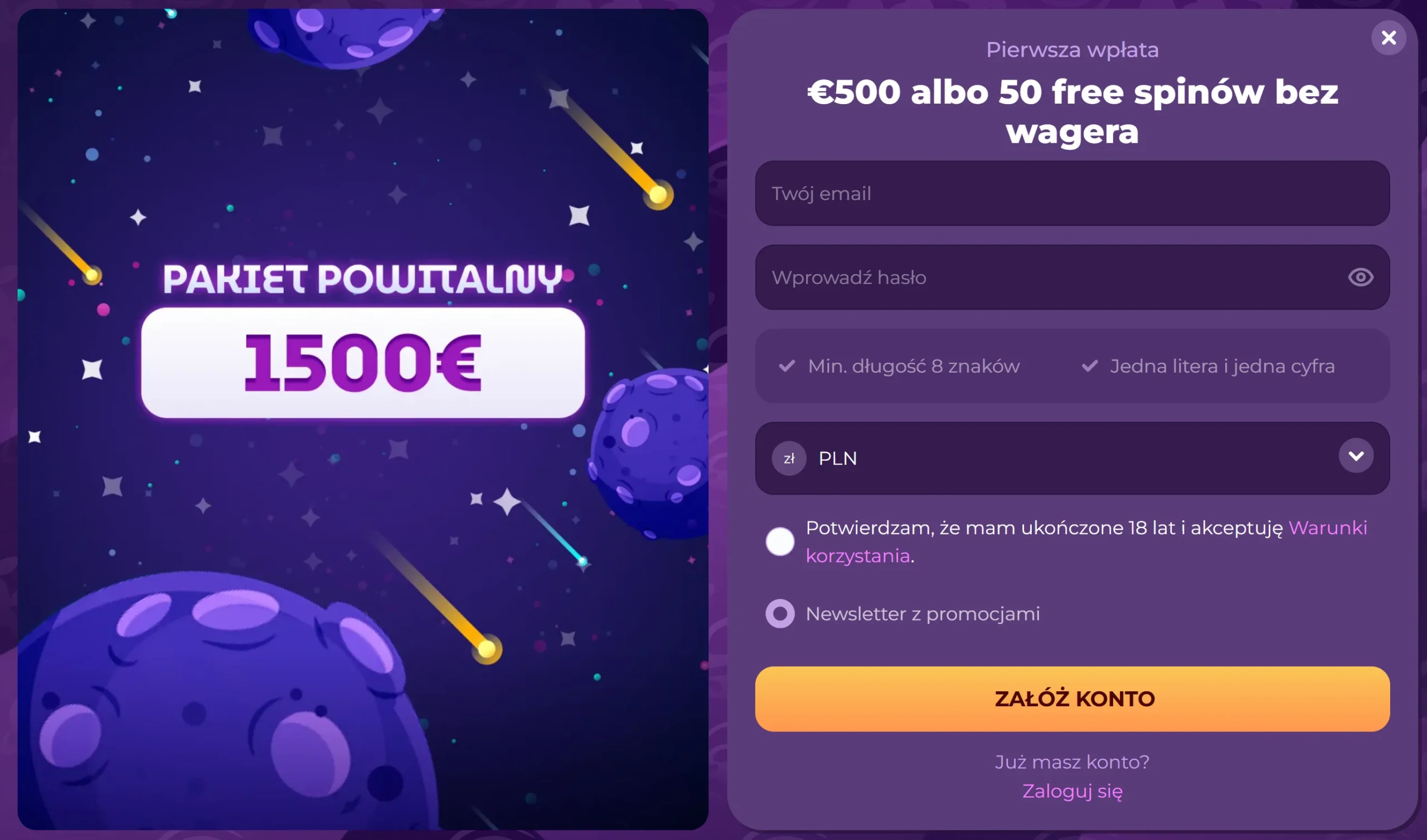 Jak odebrać bonus bez depozytu Milkyway? Krok 1