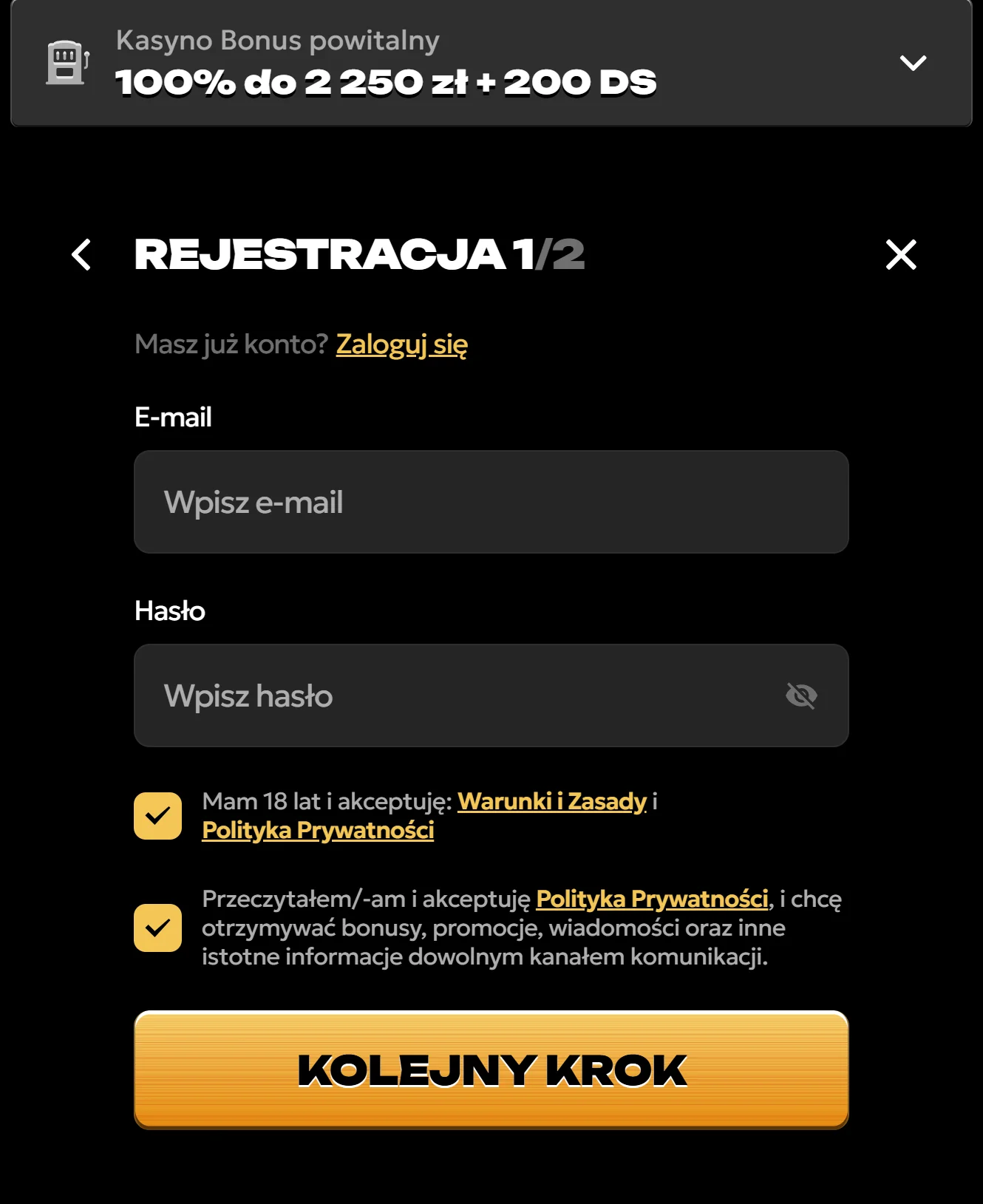 Spinsy Casino Rejestracja Krok 3