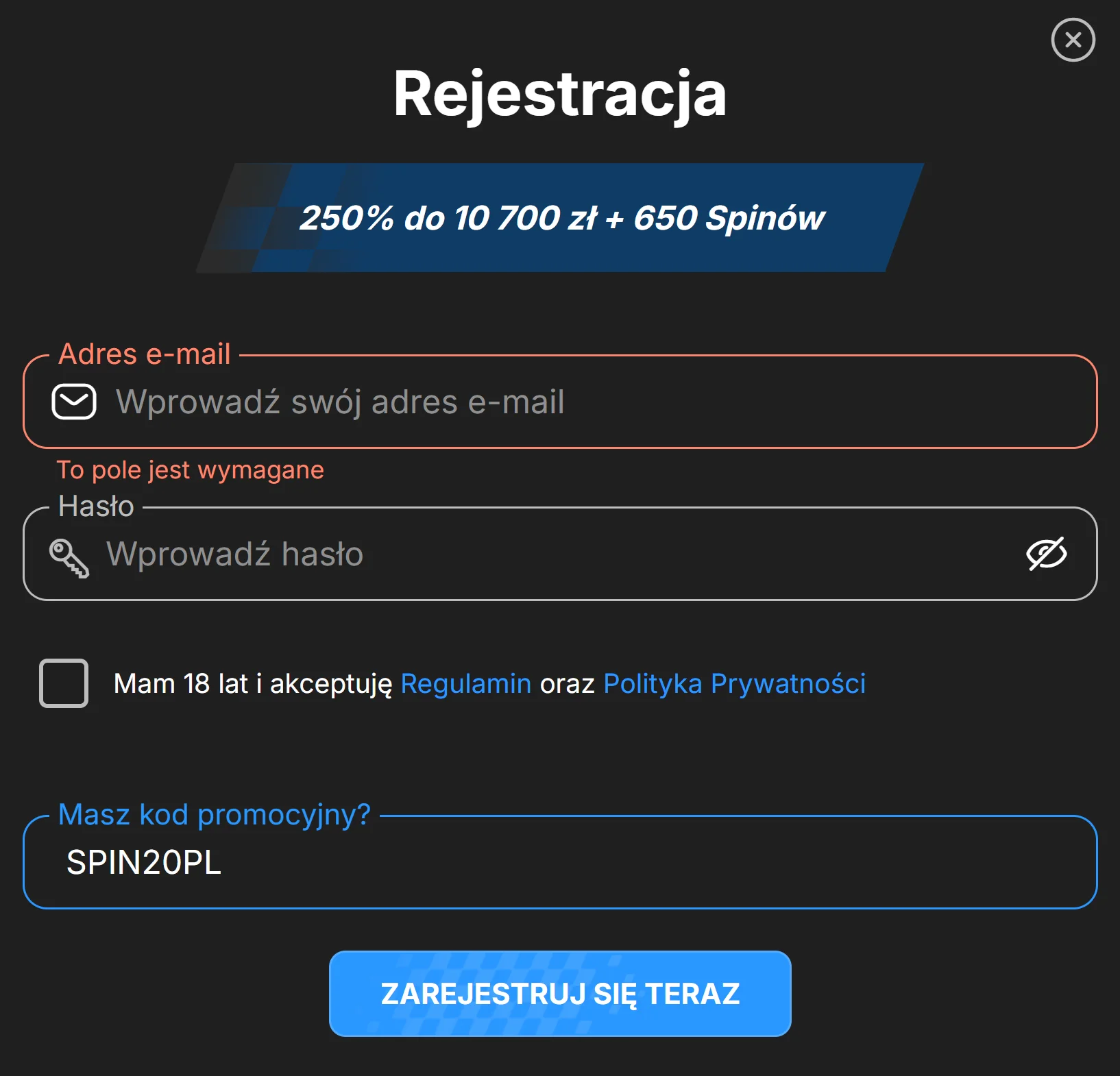 Jak odebrać bonus bez depozytu w Need for Spin? Krok 2