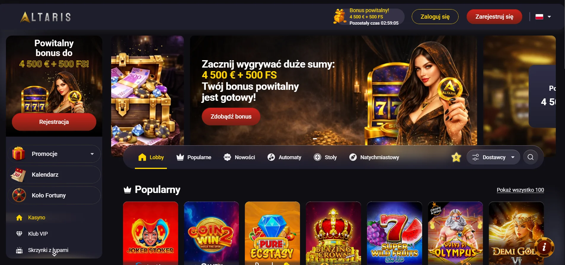 Altaris Casino main page
