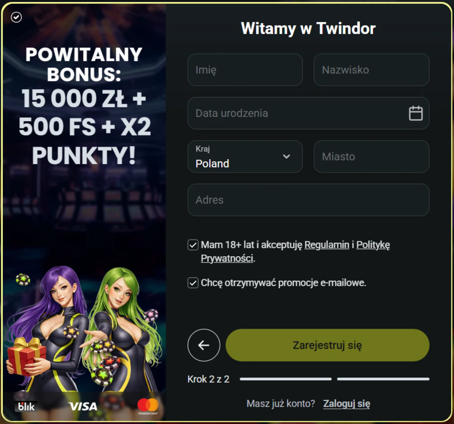 Jak zarejestrowac sie w kasynie bez weryfikacji Twindor? Krok 3