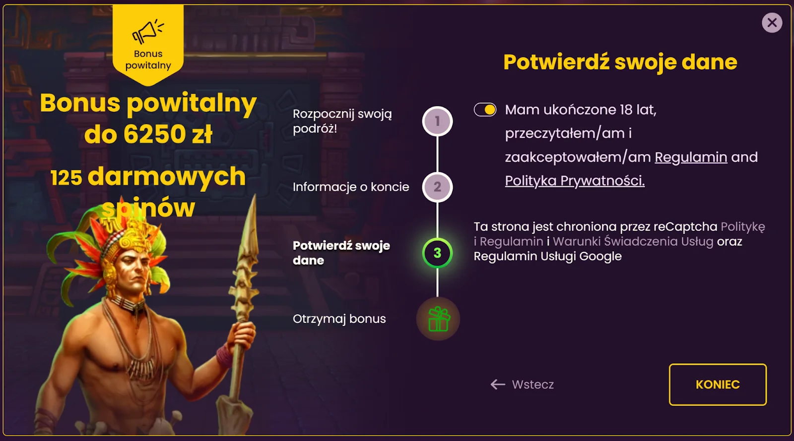 Bizzo Casino rejestracja krok 6