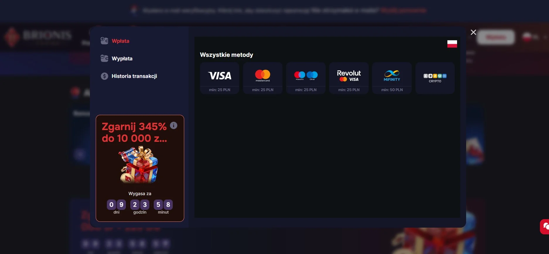 Brionis Casino main page