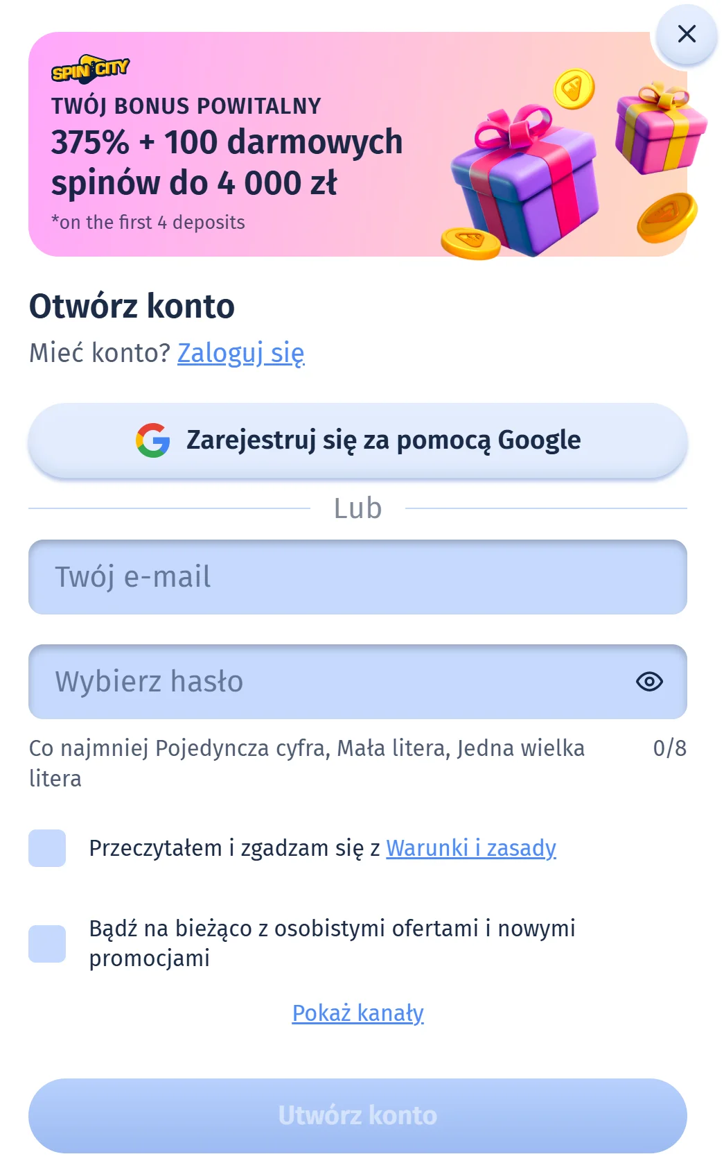 Jak otrzymać SpinCity bonus bez depozytu? Krok 2