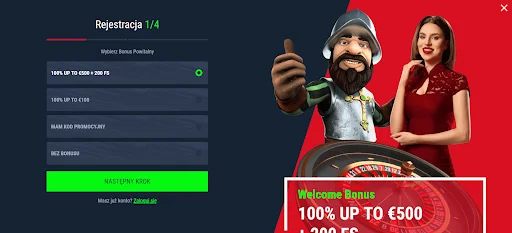 Casinado bonus bez depozytu krok 1