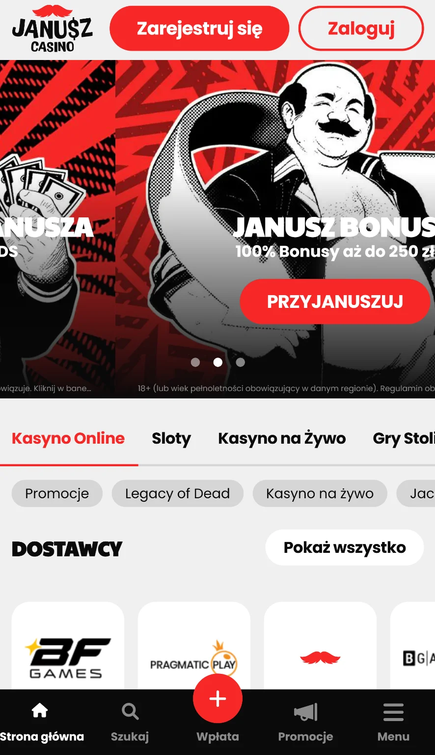 Janusz Casino main page