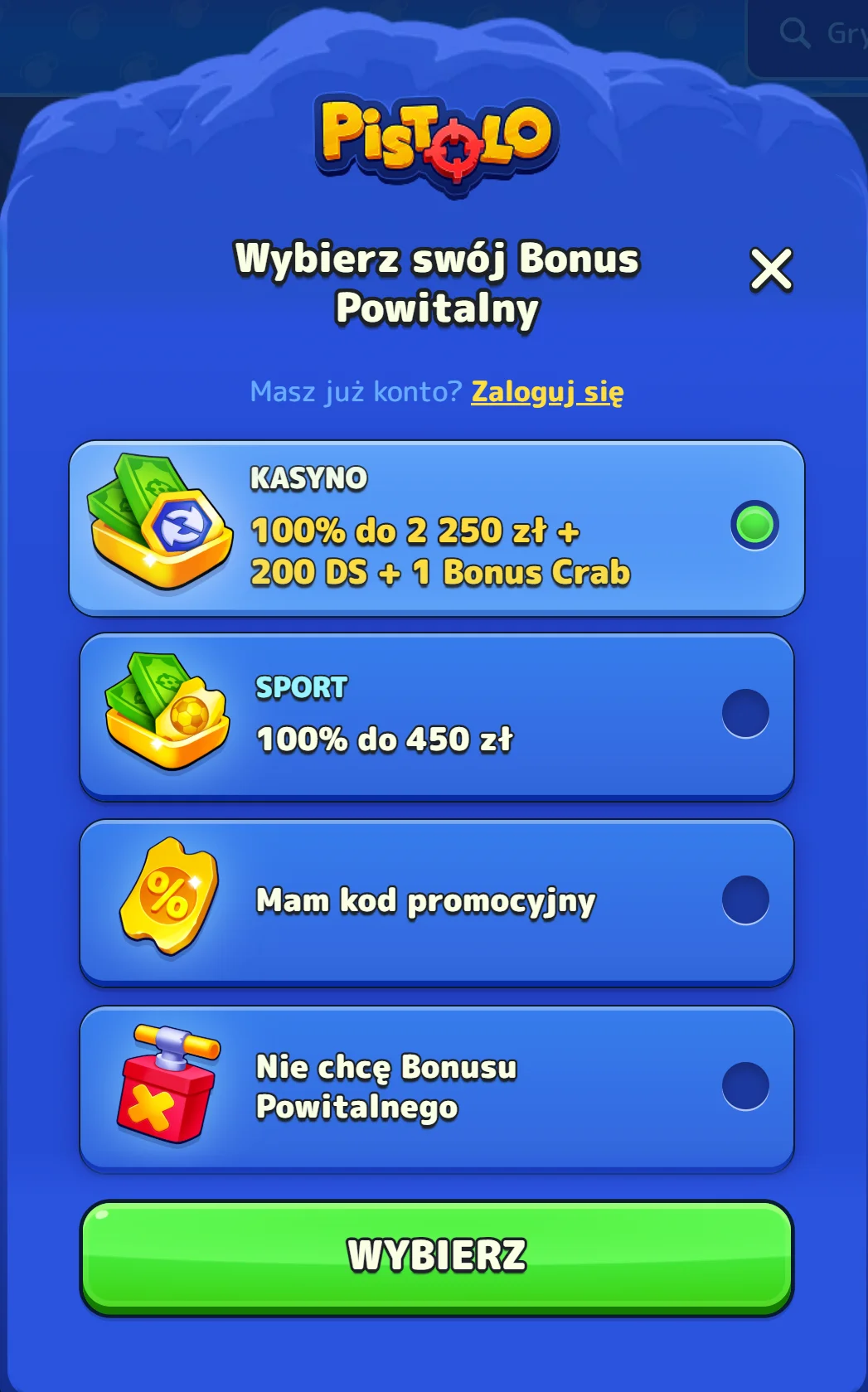 Pistolo Casino Rejestracja Krok 2