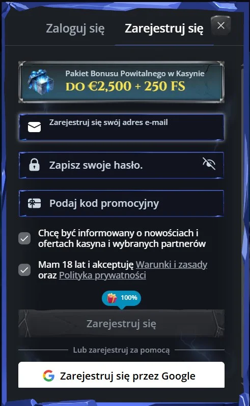Jak otrzymać kod promocyjny Thor Fortune. Krok 2