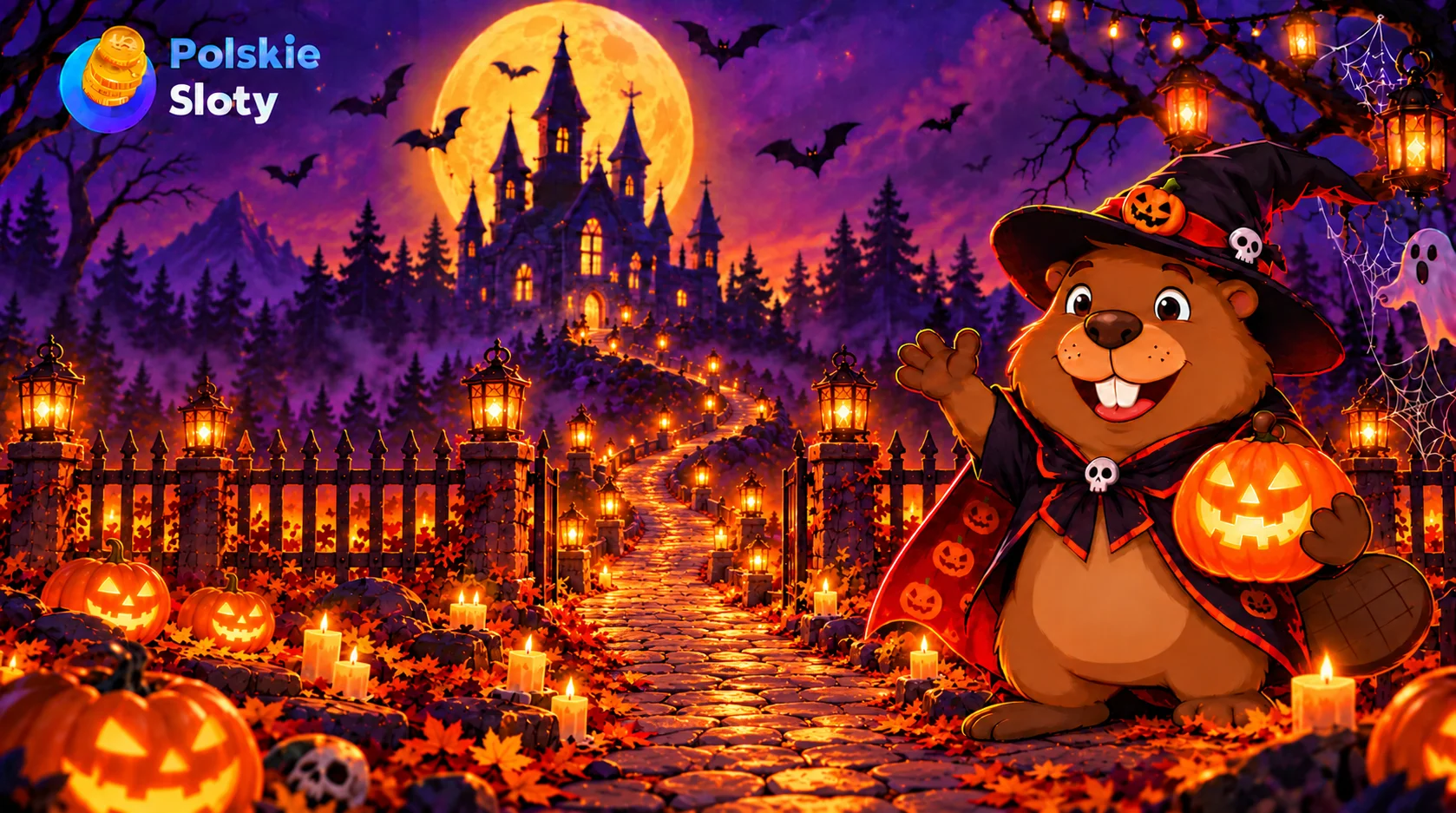 Moonlit-castle-path-with-pumpkin-beaver
