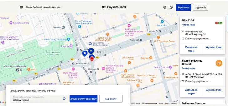 PaysafeCard punkty sprzedaży
