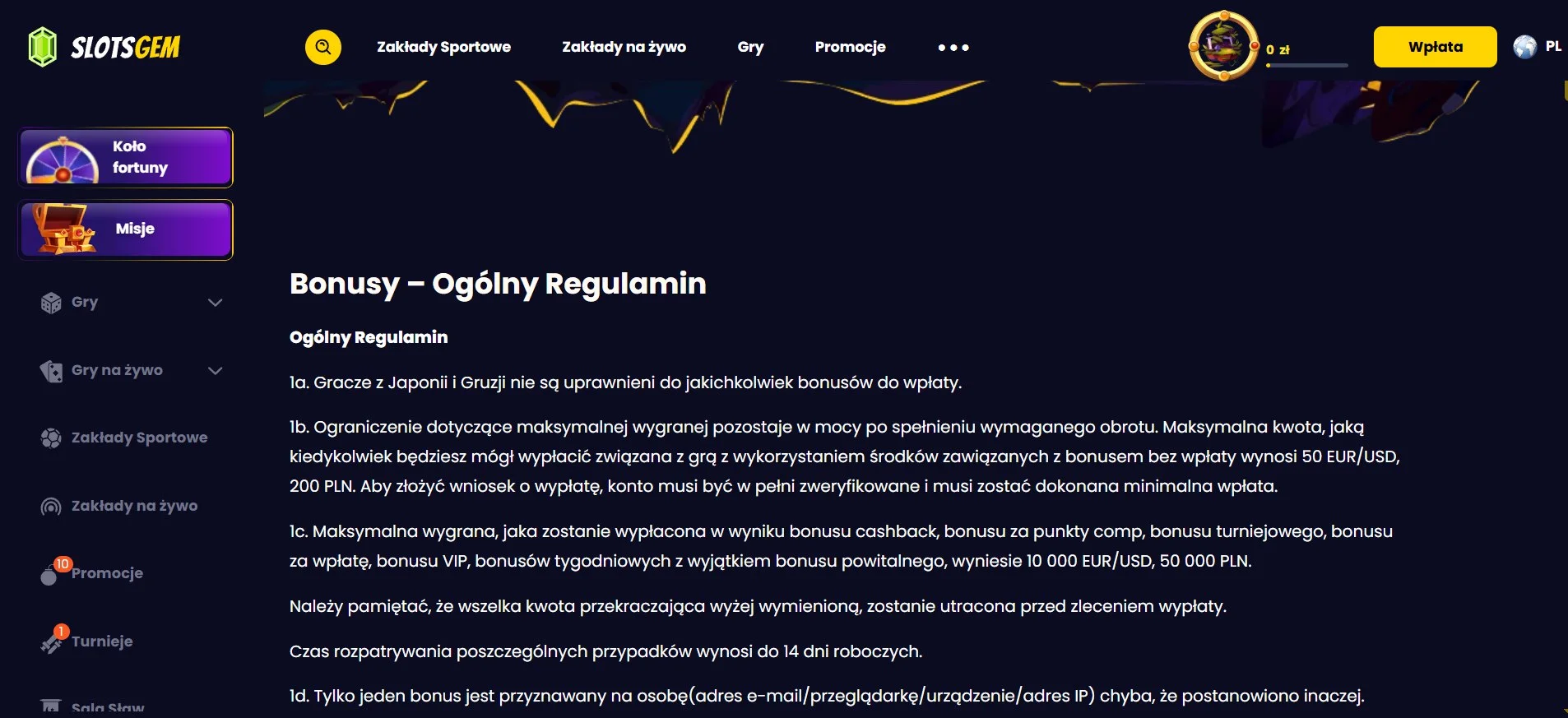 Regulamin bonusu SlotGem