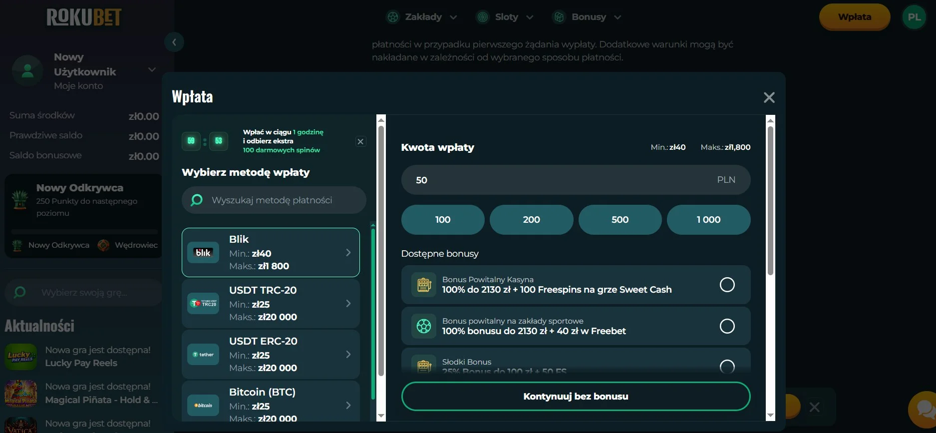 Rokubet Casino platnosci