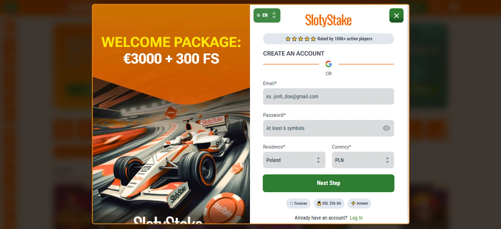 SlotyStake Casino bonus bez depozytu krok2