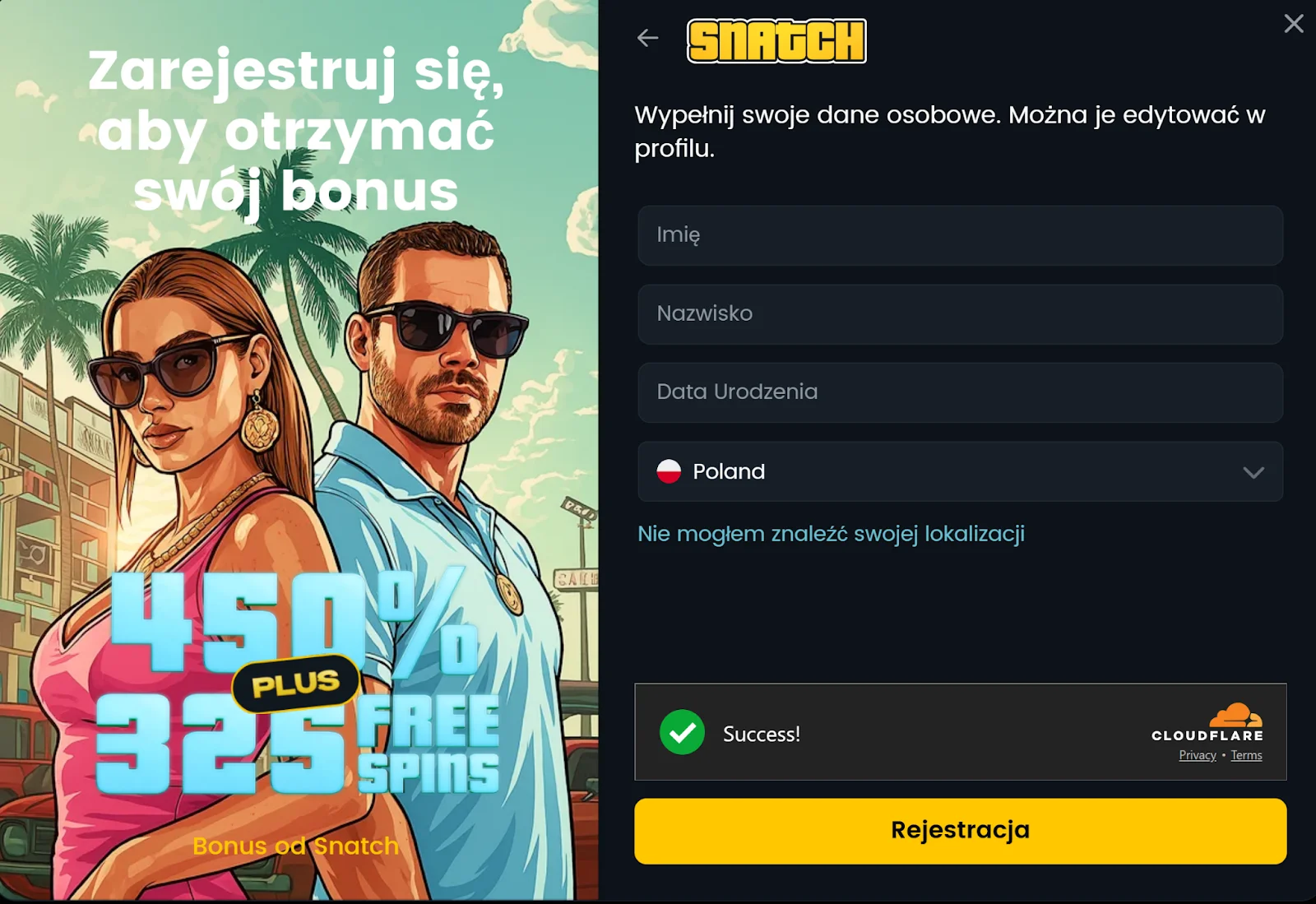 Snatch Casino rejestracja krok 3