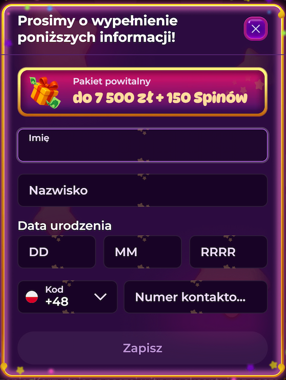 Spinania rejestracja krok 3