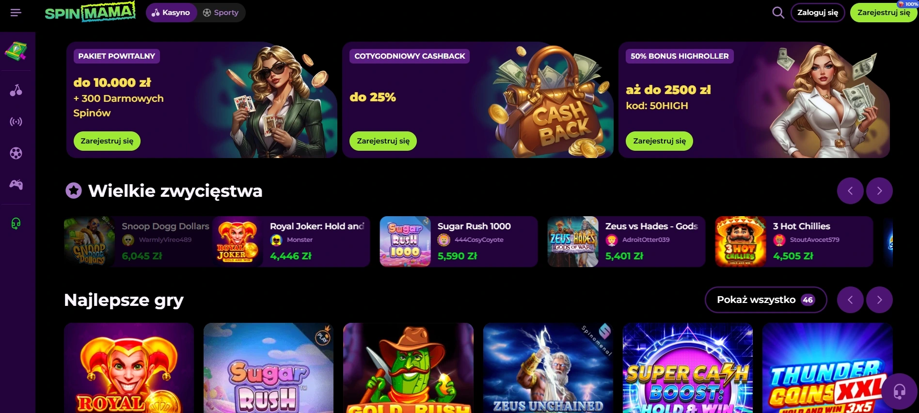 Spinmama bonus bez depozytu