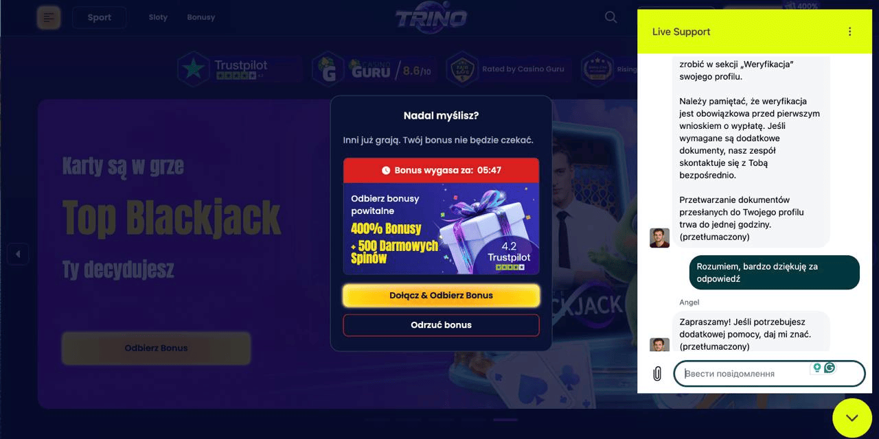 Trino obsluga klienta