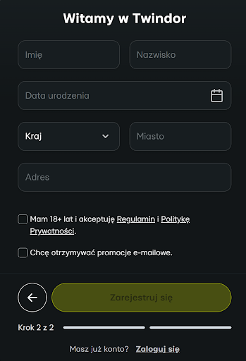 Twindor rejestracja 3 krok