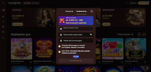 VinciSpin rejestracja krok 1
