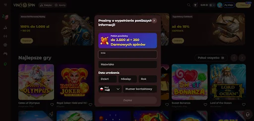 VinciSpin rejestracja krok 2