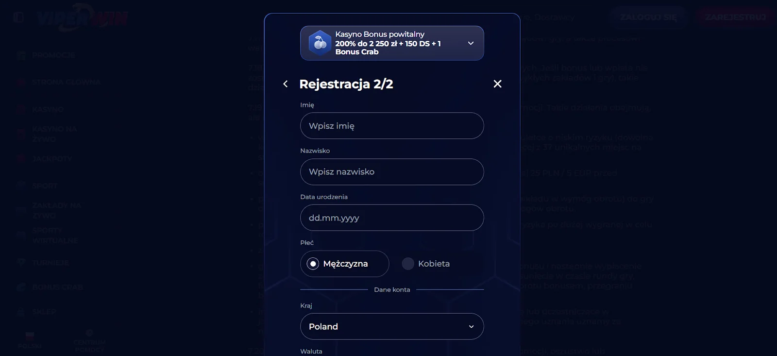 ViperWin rejestracja krok 1