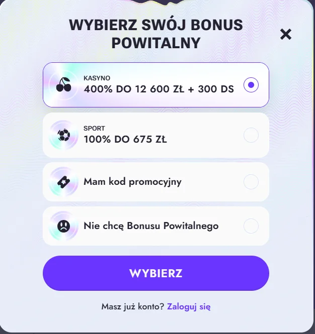 Vipsta Casino logowanie krok 2
