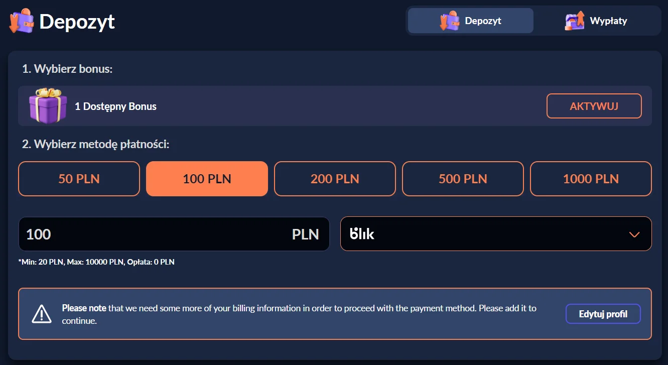 bison casino blik