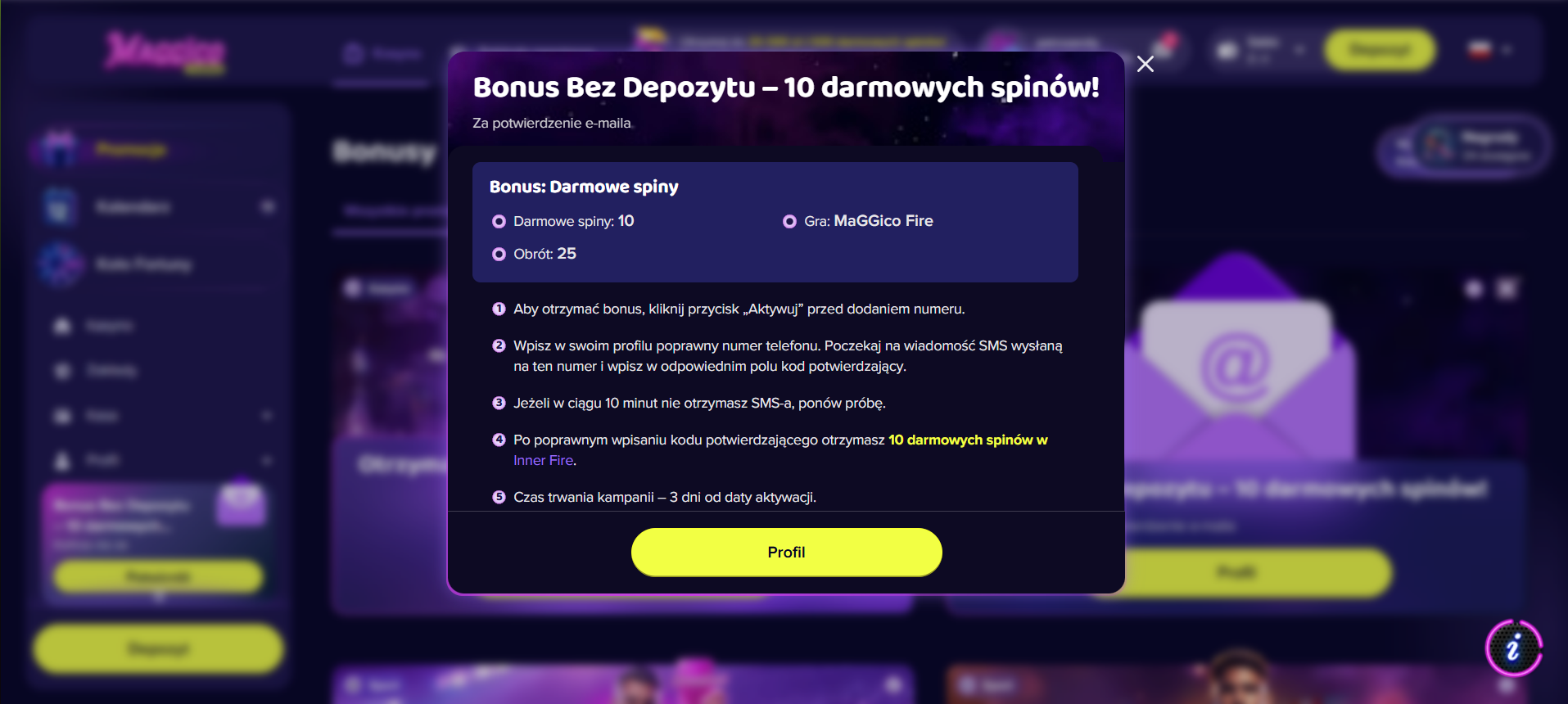bonus bez depozytu maggico