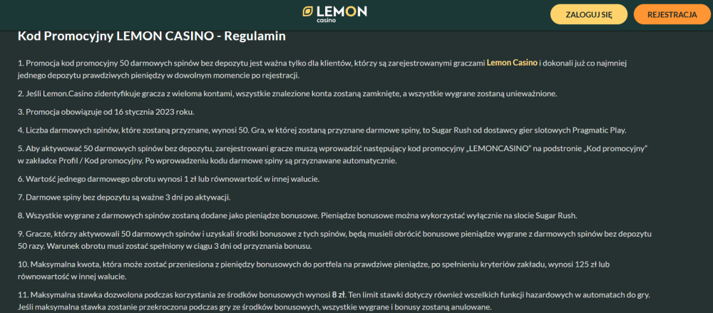 lemon casino kod promocyjny regulamin 50 ds