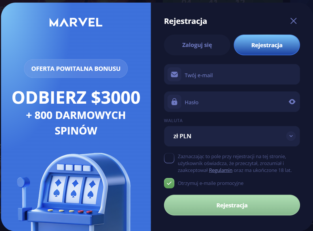 marvel casino rejestracja krok2