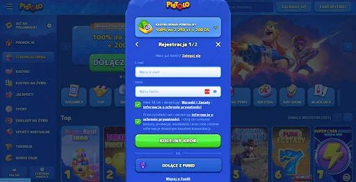 pistolo kasyno rejestracja krok 1