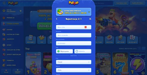 pistolo kasyno rejestracja krok 2