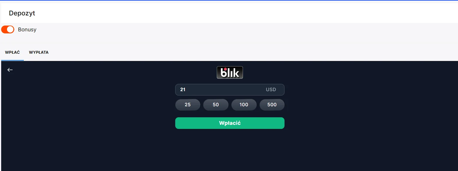 vulkan bet depozyt z blikiem