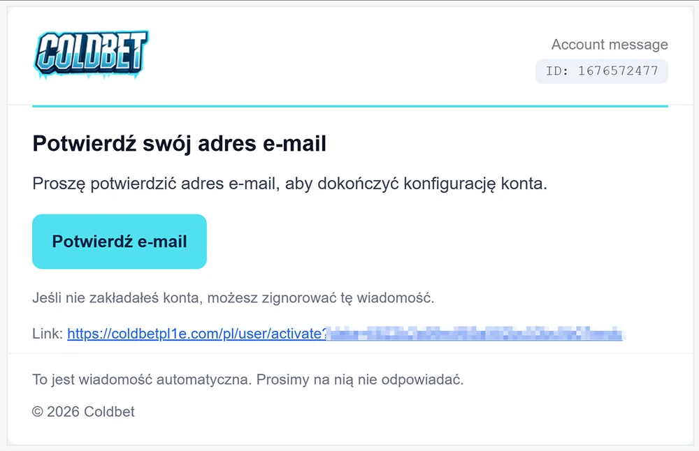 zweryfikuj adres e-mail coldbet casino